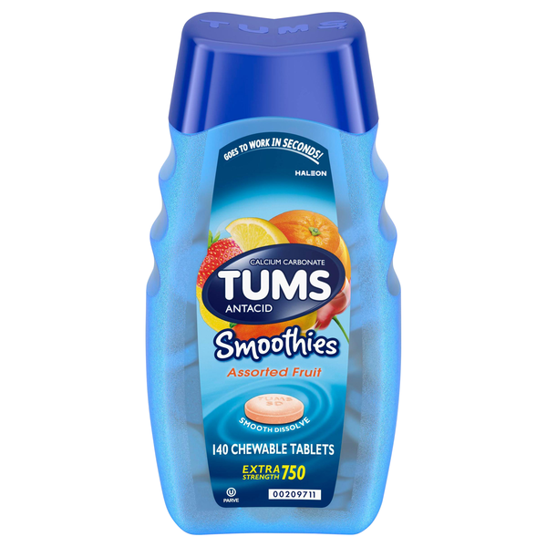 TUMS Smoothies Assorted Fruit Extra Strength 750 Chewable Antacid Tablets