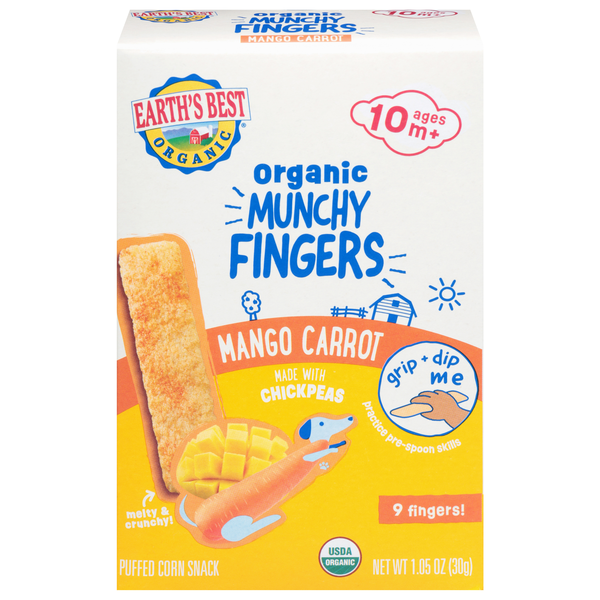 Earth's Best Organic Munchy Fingers Mango Carrot Puffed Corn Snack - 9 ct