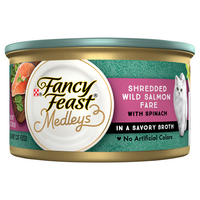 Fancy Feast Medleys in Broth Shredded Salmon Fare w/Spinach Wet Cat Food