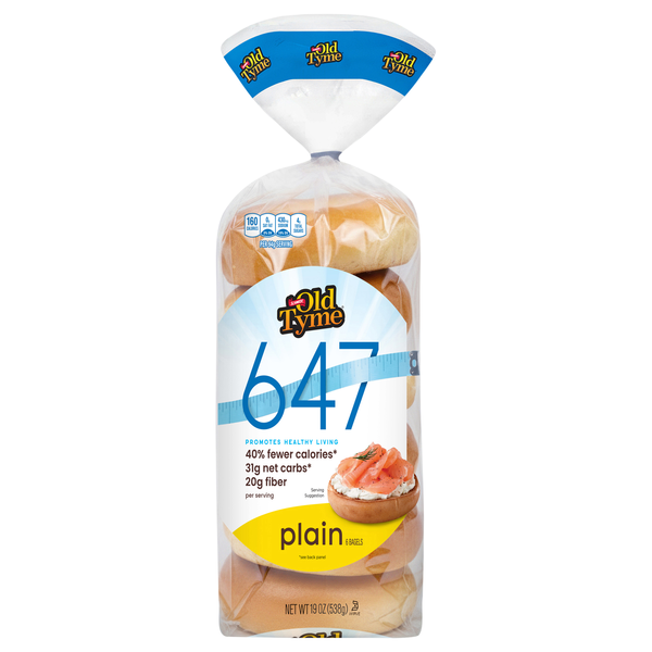 Schmidt Old Tyme 647 Lower Calorie High Fiber Plain Bagels - 6 ct