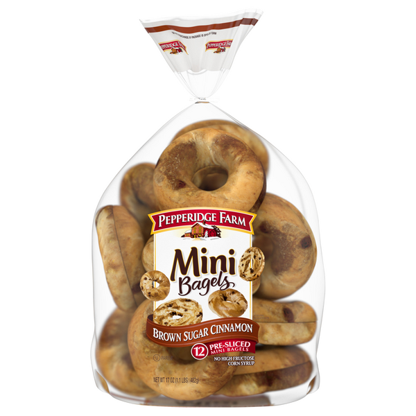 Save on Pepperidge Farm Mini Brown Sugar Cinnamon PreSliced Bagels
