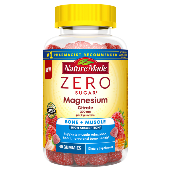Nature Made Zero Sugar Strawberry Flavor 200mg Magnesium Citrate Gummies