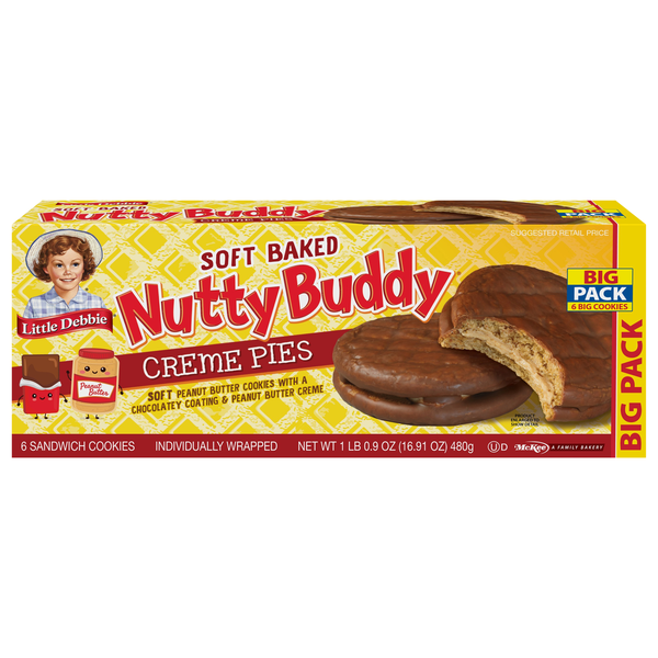 Little Debbie Nutty Buddy Creme Pies Snack Cakes - 6 ct