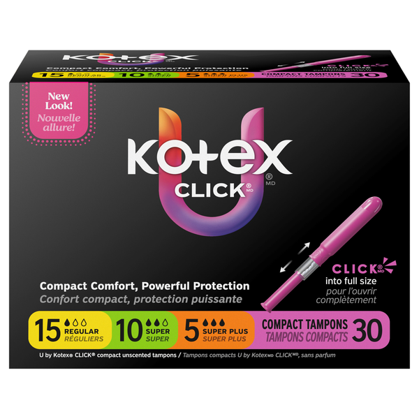 U by Kotex Click Unscented Regular-Super-Super Plus Compact Tampons