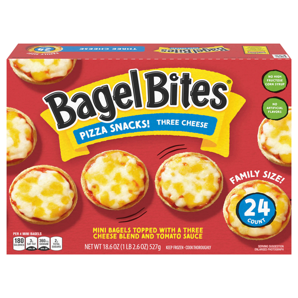 Bagel Bites Three Cheese Mini Pizza Snacks - 24 ct Frozen