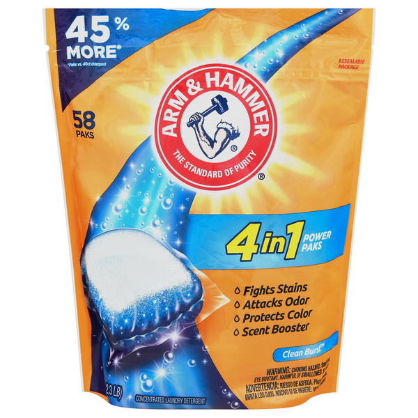 Save on Arm & Hammer 4in1 Power Paks Laundry Detergent Clean Burst