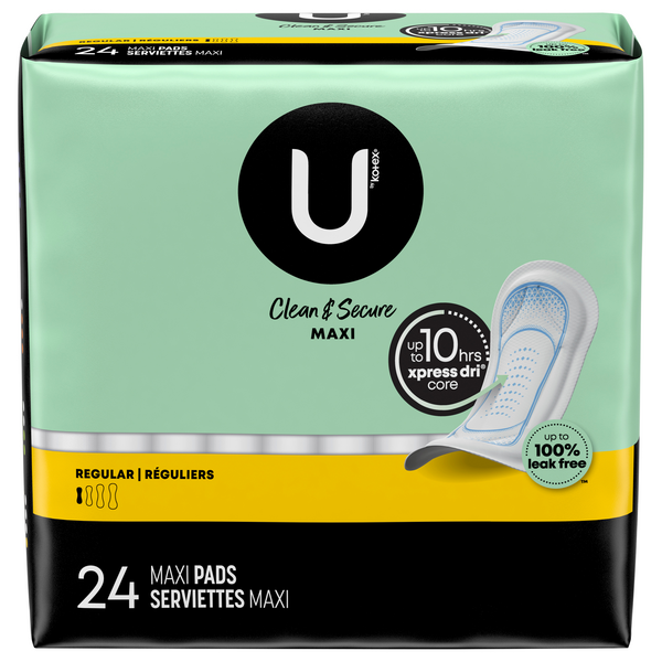 Save on U by Kotex Clean & Secure Maxi Pads Regular Order Online