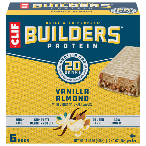 CLIF Builders Vanilla Almond 20g Protein Bar - 6 ct