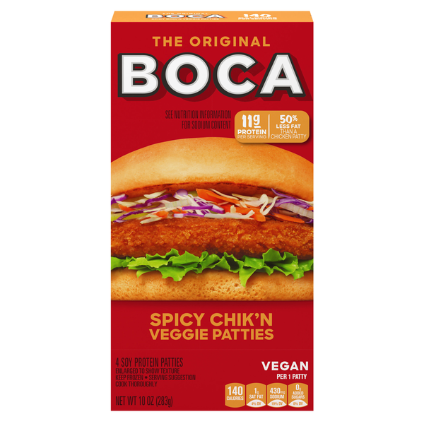 Boca Original Vegan Spicy Chik'n Veggie Patties - 4 ct Frozen