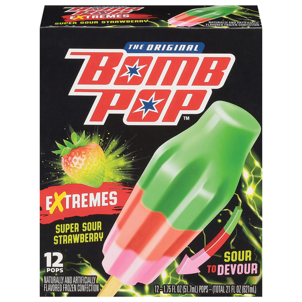 Bomb Pop Extremes Super Sour Strawberry Ice Pops - 12 ct