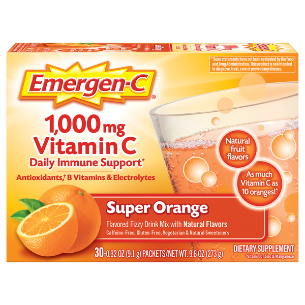 Emergen-C Super Orange Fizzy Drink Mix Dietary Supplement 1000mg Vitamin C