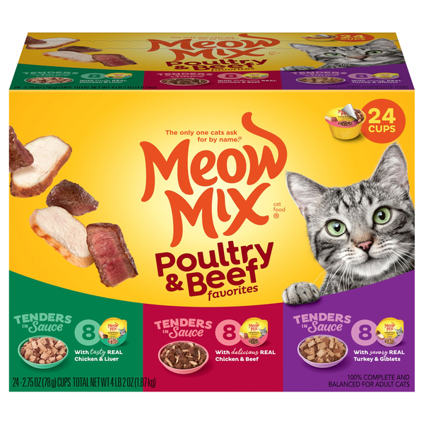 Meow Mix Poultry & Beef Favorites Variety Pack Adult Wet Cat Food - 24 ct