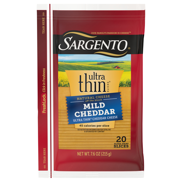 Sargento Natural Ultra Thin Mild Cheddar Cheese Slices - 20 ct