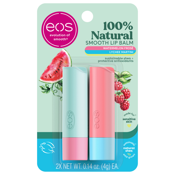 eos Shea Lip Balm Watermelon Frose & Lychee Martini Super Soft - 2 ct