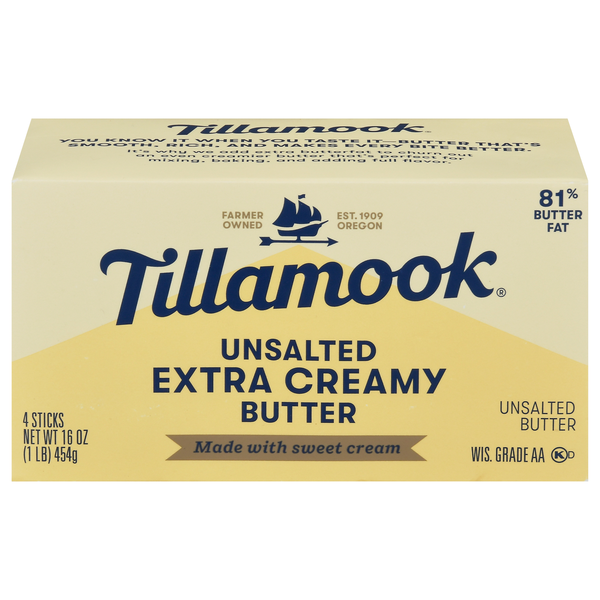 Tillamook Unsalted Extra Creamy Butter Sticks - 4 ct