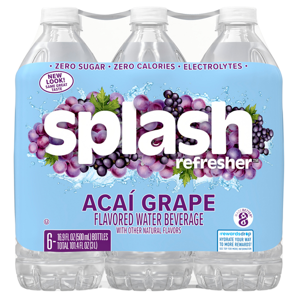 Splash Refreshers Zero Sugar Acai Grape Flavored Water Beverage - 6 pk