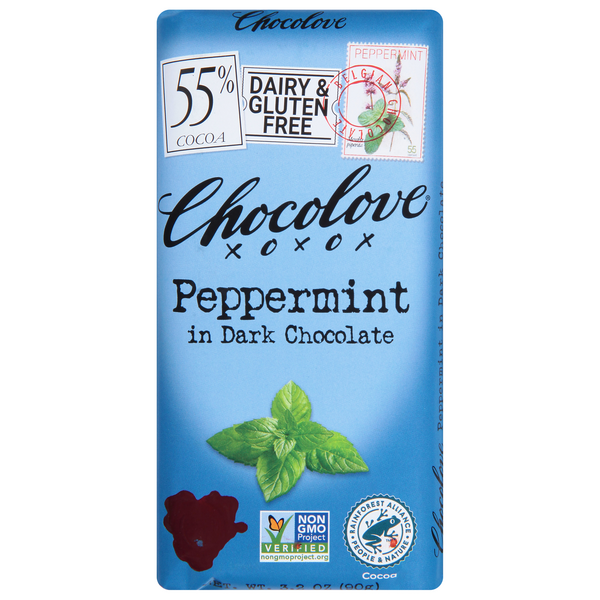 Chocolove Gluten Free Peppermint Dark Chocolate Candy Bar 55% Cocoa