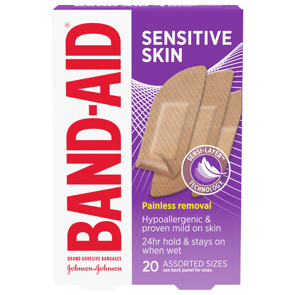 Band-Aid Sensitive Skin Adhesive Bandages Assorted Sizes