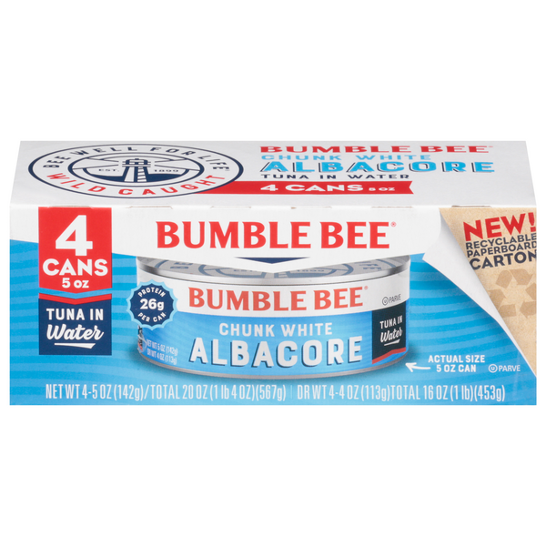 Bumble Bee Wild Caught Chunk White Albacore Tuna in Water - 4 ct