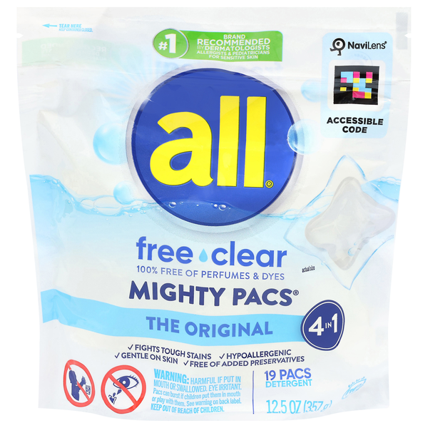 all Free & Clear Original 4-in-1 Mighty Pacs Laundry Detergent - 19 ct