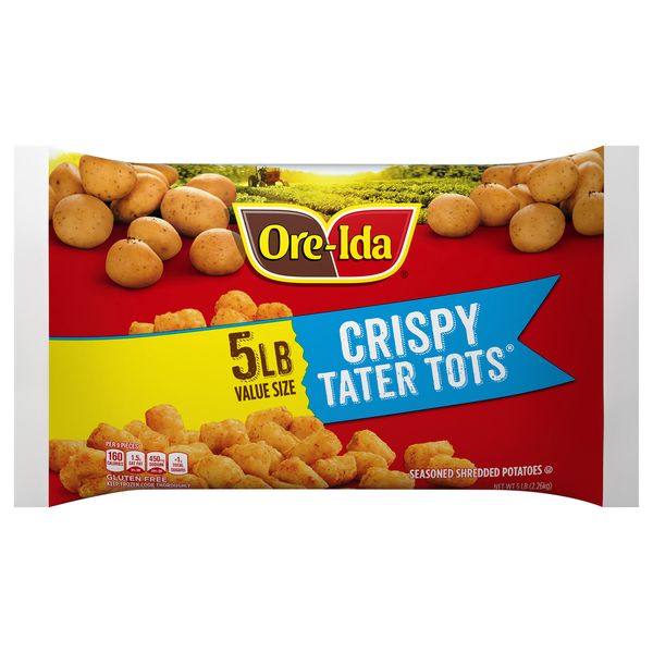 Ore-Ida Crispy Tater Tots Seasoned Shredded Potatoes Value Size Frozen