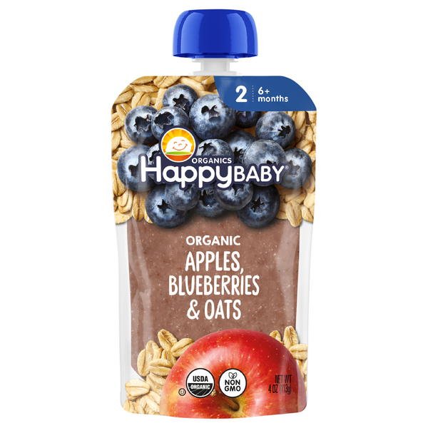 Happy Baby Organics 2 Baby Food Apples Blueberries & Oats