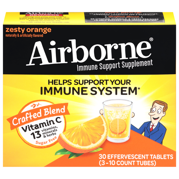 Airborne Effervescent Health Formula Dietary Supplement Orange Tablets
