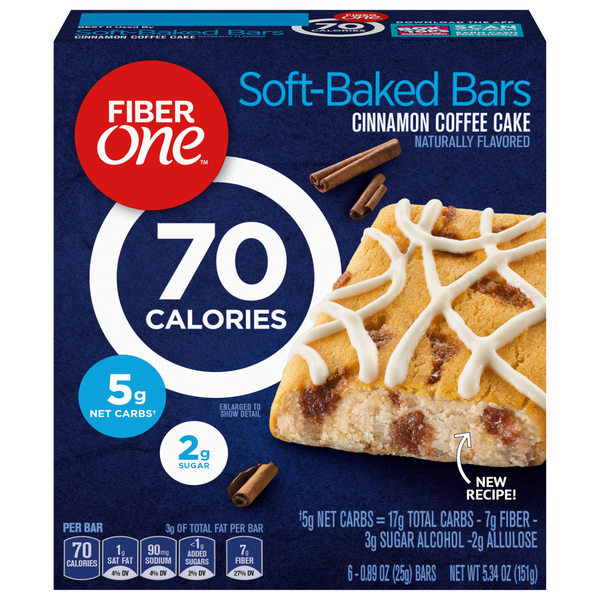 Fiber One 70 Calories Soft-Baked Bars Cinnamon Coffee Cake - 6 ct