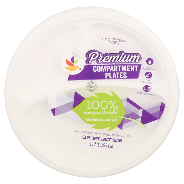 Giant Premium Compostable Compartment Paper Plates 10.2 Inch