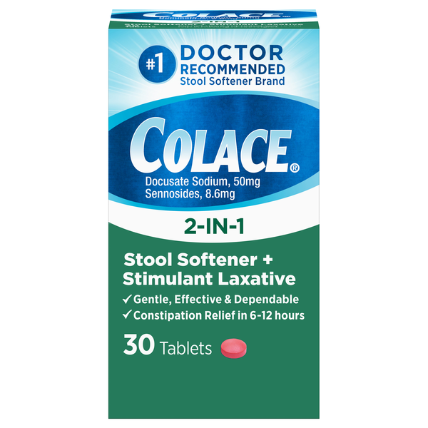 Colace 2-in-1 Stool Softener + Stimulant Laxative Tablets