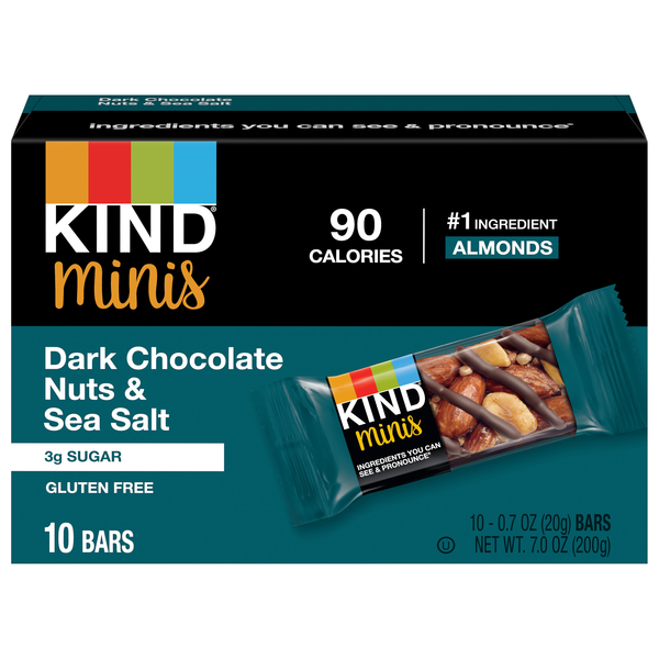 KIND Minis Gluten Free Dark Chocolate Nuts & Sea Salt Bars - 10 ct