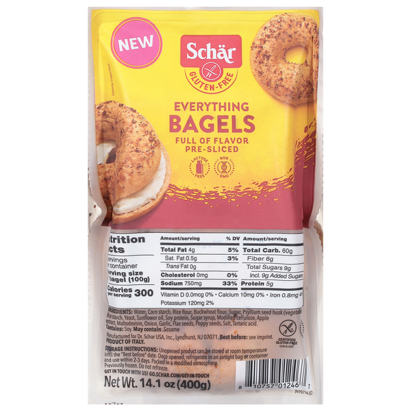 Schar Gluten Free Everything Pre-Sliced Bagels - 4 ct