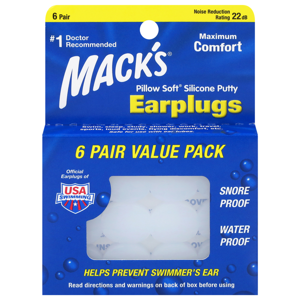 Mack's Pillow Soft Silicone Putty Earplugs 6 Pair