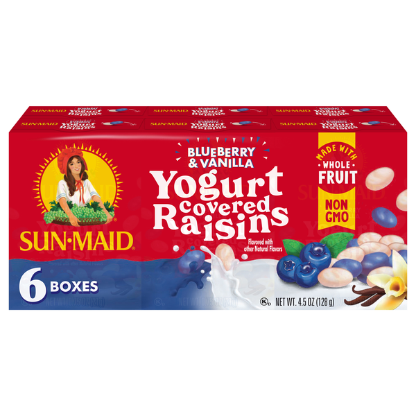 Sun-Maid Blueberry & Vanilla Yogurt Covered Raisins Boxes - 6 ct