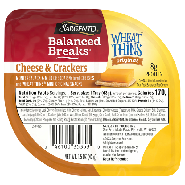 Sargento Balanced Breaks Jack & Cheddar Cheese w/Wheat Thin Crackers Snack