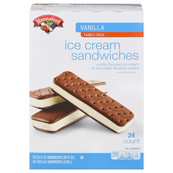Hannaford Vanilla Ice Cream Sandwiches Family Pack - 24 ct