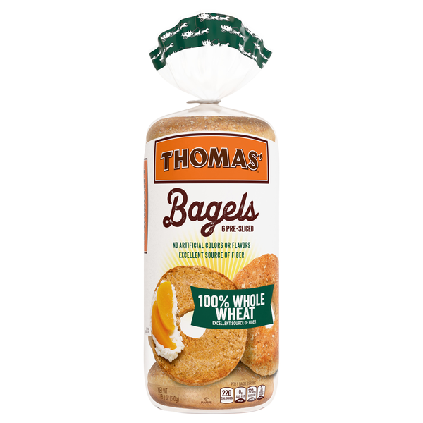 Thomas' Whole Grain 100% Whole Wheat Pre-Sliced Bagels - 6 ct
