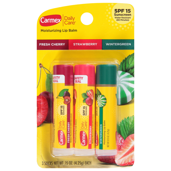 Carmex Moisturizing Lip Balm Fresh Cherry Strawberry & Wintergreen - 3 ct