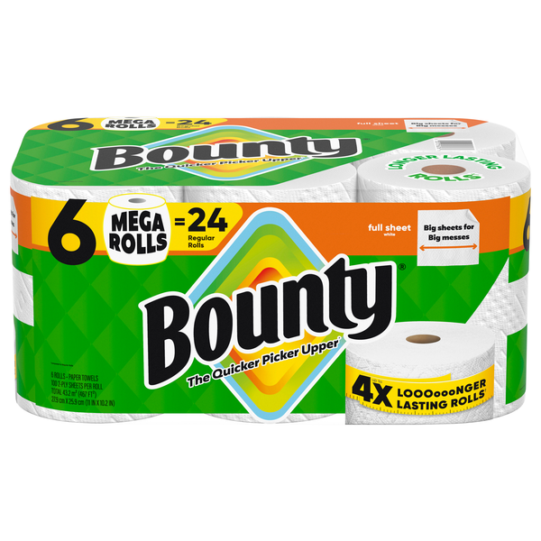 Bounty Full Sheet White Mega Roll Paper Towels - 6 ct