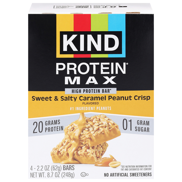 KIND Protein MAX Sweet & Salty Caramel Peanut Crisp 20g Protein Bars 4 ct