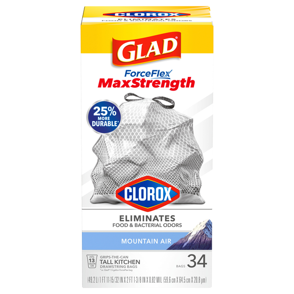 Glad ForceFlex Plus Clorox Mountain Air Tall Kitchen Bags 13 Gallon
