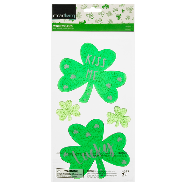 Smart Living St. Patrick's Day Window Clings Lucky Kiss Me Ages 3+