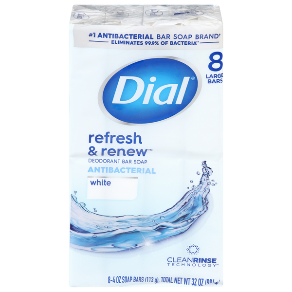 Dial Refresh & Renew White Antibacterial Deodorant Soap Bars - 8 ct