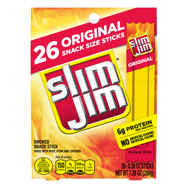Slim Jim Original Smoked Meat Sticks Snack Size - 26 ct