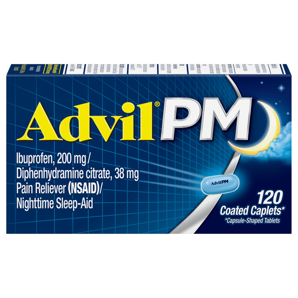 Advil PM Ibuprofen Pain Relief 200 mg Coated Caplets