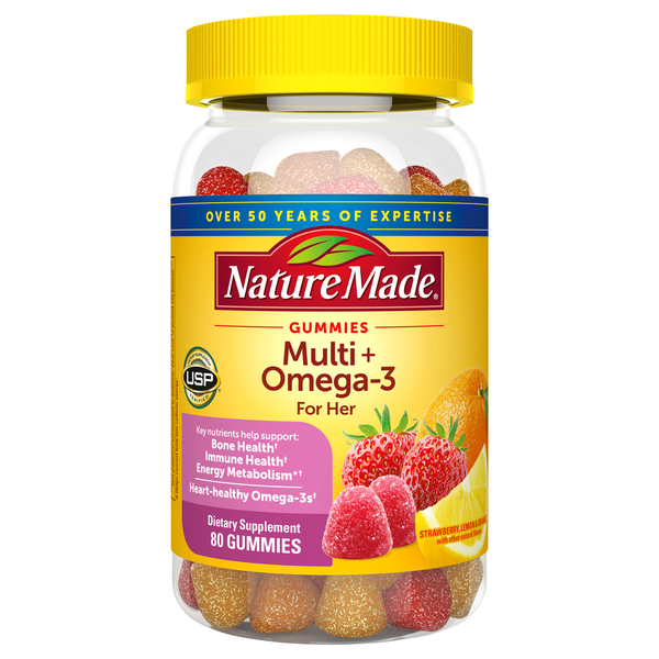 Nature Made Multi for Her + Omega-3s Supplement Gummies Strawberry Lemon