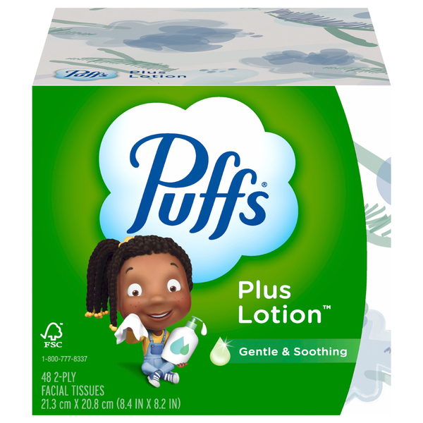 Puffs Plus Lotion 2-Ply Facial Tissue Cube Box