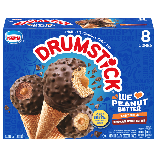 Nestle Drumstick Chocolate/Peanut Butter Frozen Dairy Dessert Cones - 8 ct