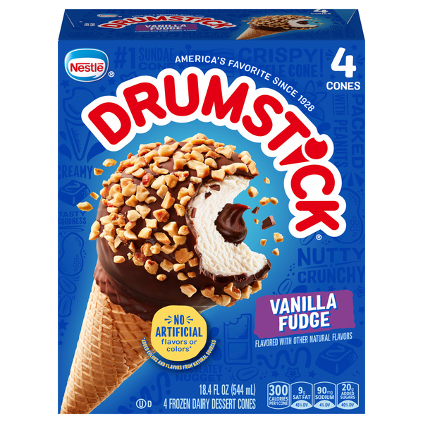 Nestle Drumstick Vanilla Fudge Frozen Dairy Dessert Cones - 4 ct
