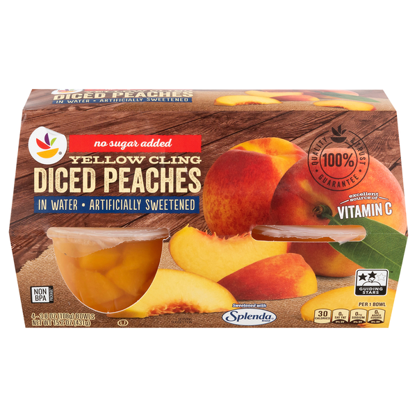Stop & Shop No Sugar Added Diced Peaches Fruit Cups with Splenda - 4 ct